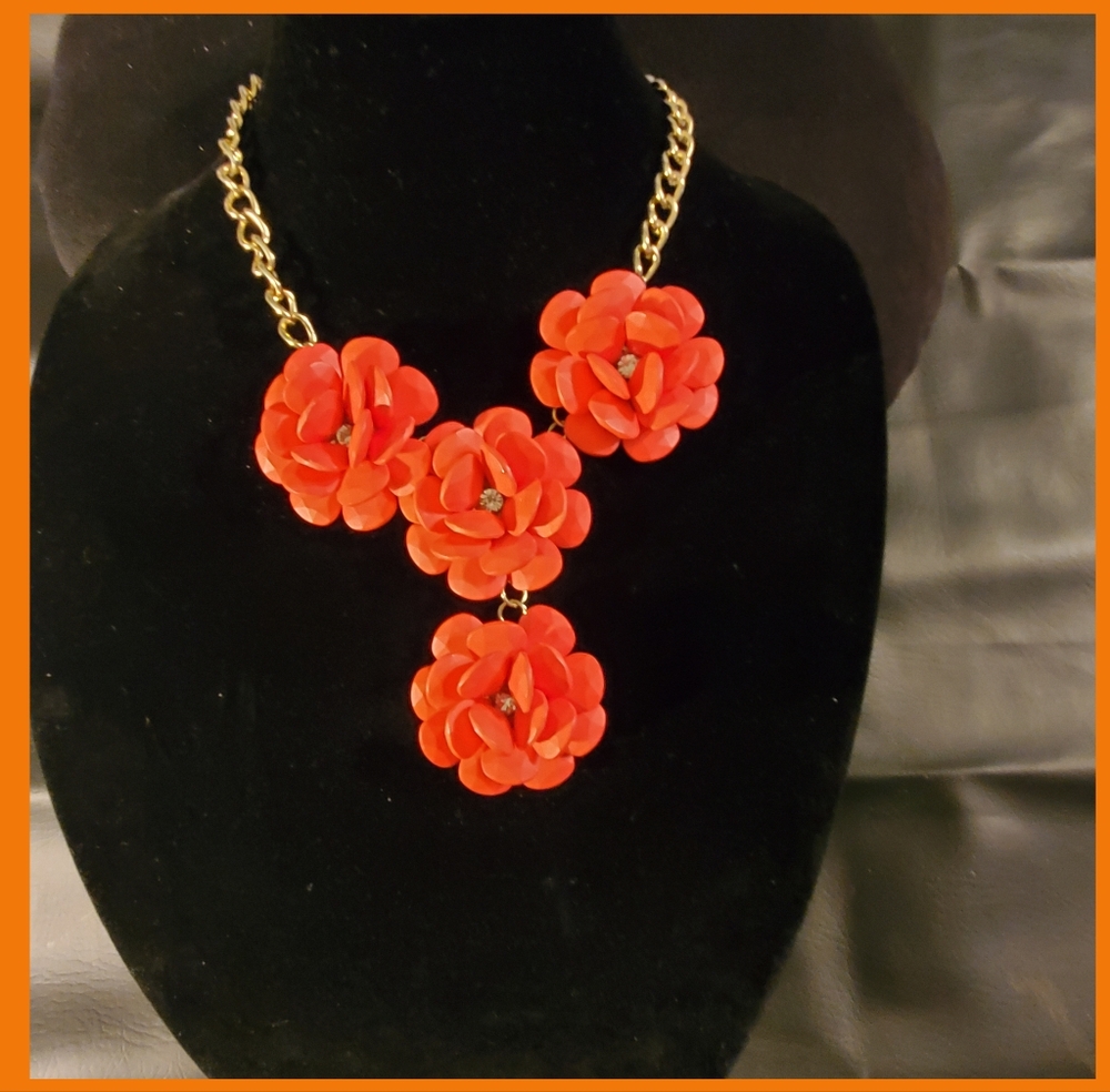 Tangerine Flora Floral with Rhinestone Center